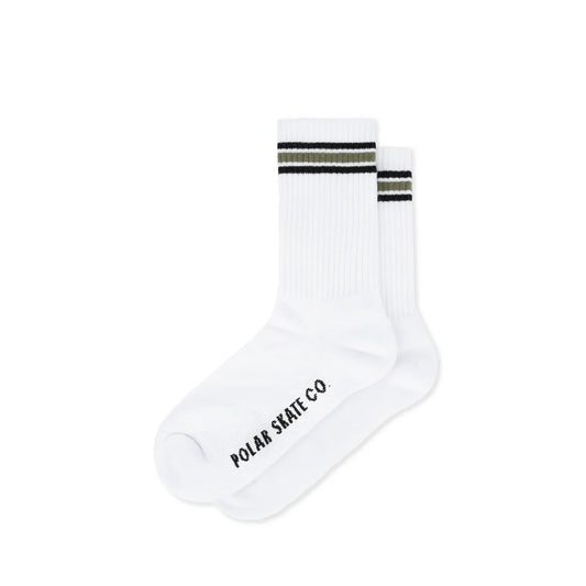 Polar Skate Co. - Rib Socks | Stripe - White/Black/Sage